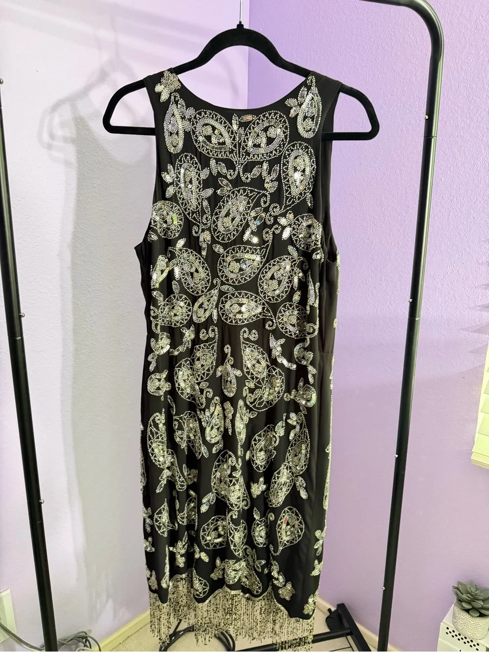 Michael Kors Black Beaded Paisley Fringe Sheath Dress size S